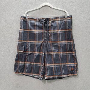 Op Men Swimwear Large Blue Plaid Swim Trunks Logo Cargo Surf Beach‎